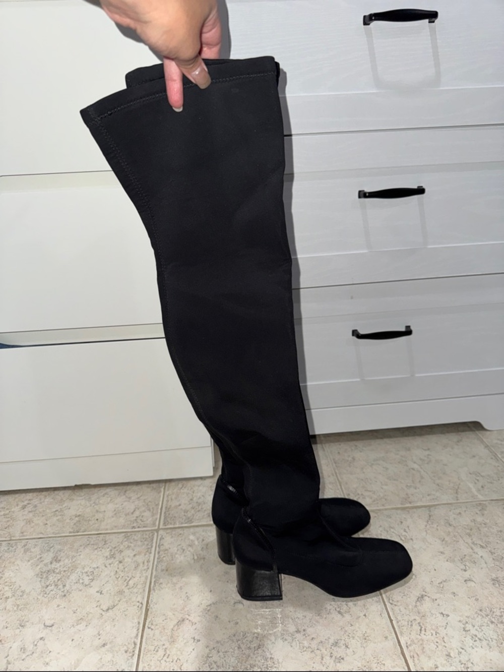 Zara Black Over-The-Knee Block Heel Boots